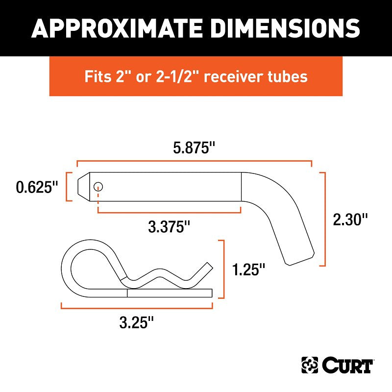 Curt 21581 Hitch Pin, 5/8 in Dia Pin, Steel, Zinc, For : 2 in or 2-1/2 in Receiver Tubes