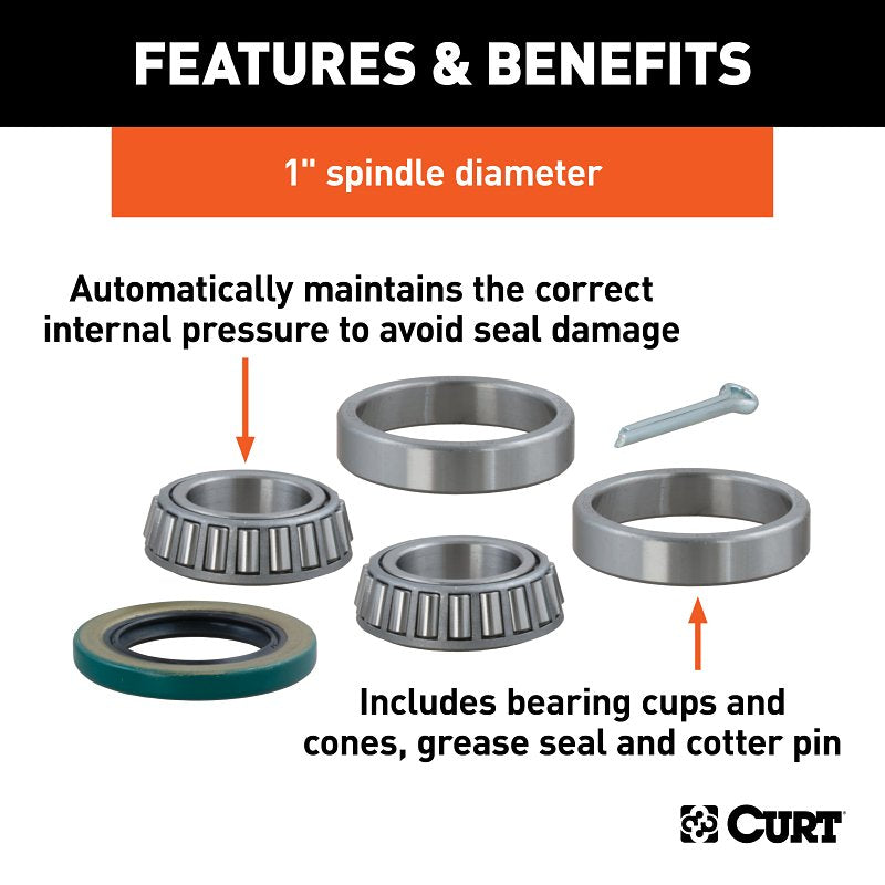 Curt 23210 Wheel Bearing Kit, 1 in Dia Bore