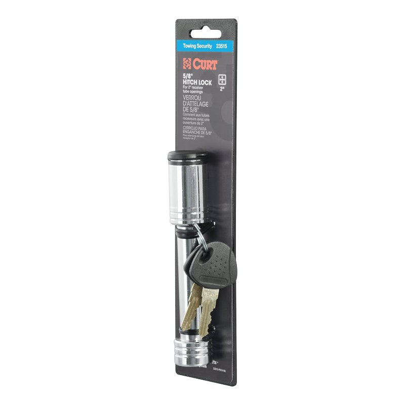 Curt 23515 Receiver Lock, 5/8 in Dia Shackle, For: 2 in Receiver Tube, Hitch Lock, Carbon Steel, Chrome