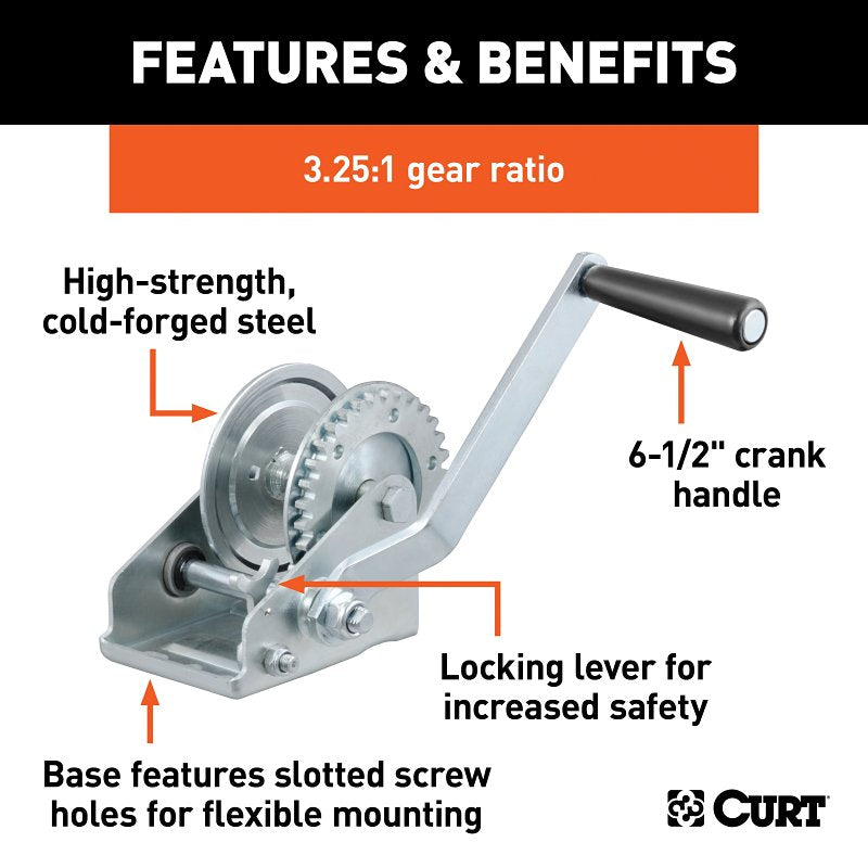 Curt 29423 Hand Crank Winch, 900 lb, Steel