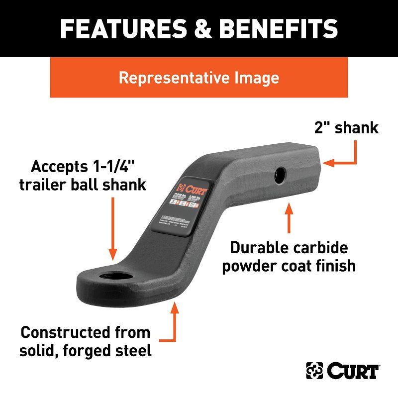 Curt 45341 Forged Ball Mount, Cat Class 5, 1-Hole, 2 in, 1-1/4 in Dia Hitch Ball, Steel, Powder-Coated