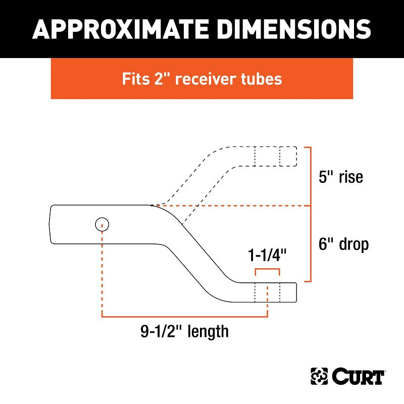 Curt 45342 Ball Mount, Cat Class 5, 1-Hole, 2 in, 1-1/4 in Dia Hitch Ball, Steel, Powder-Coated