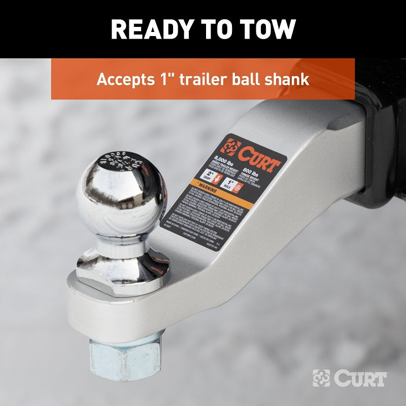 Curt 45360 Ball Mount, Cat Class 3, 1-Hole, 2 in, 1 in Dia Hitch Ball, Aluminum