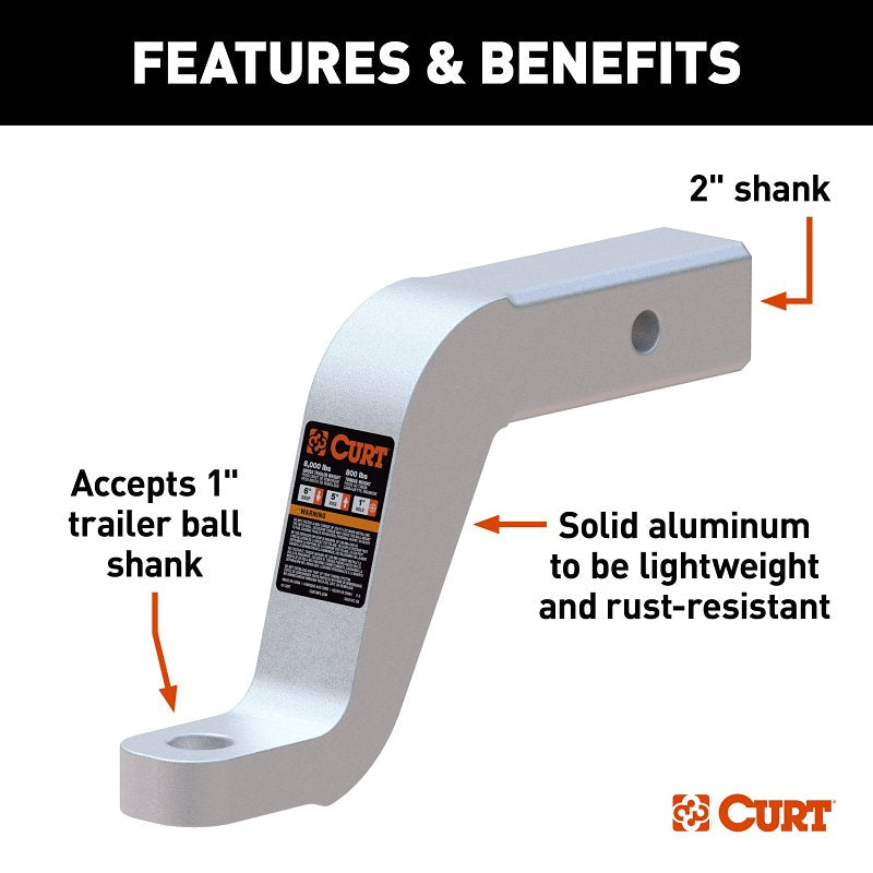 Curt 45362 Ball Mount, Cat Class 3, 1-Hole, 2 in, 1 in Dia Hitch Ball, Aluminum