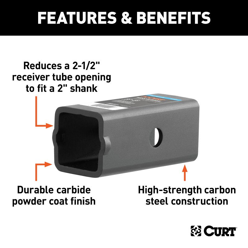 Curt 45405 Receiver Tube Adapter Sleeve, 1-Hole, Carbon Steel, Powder-Coated