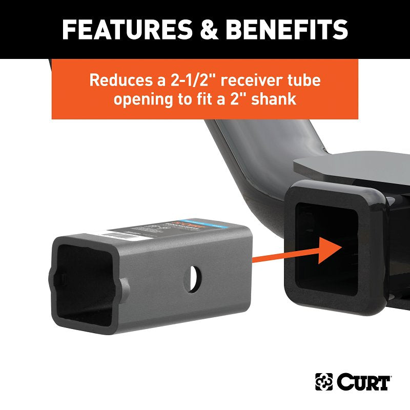 Curt 45405 Receiver Tube Adapter Sleeve, 1-Hole, Carbon Steel, Powder-Coated