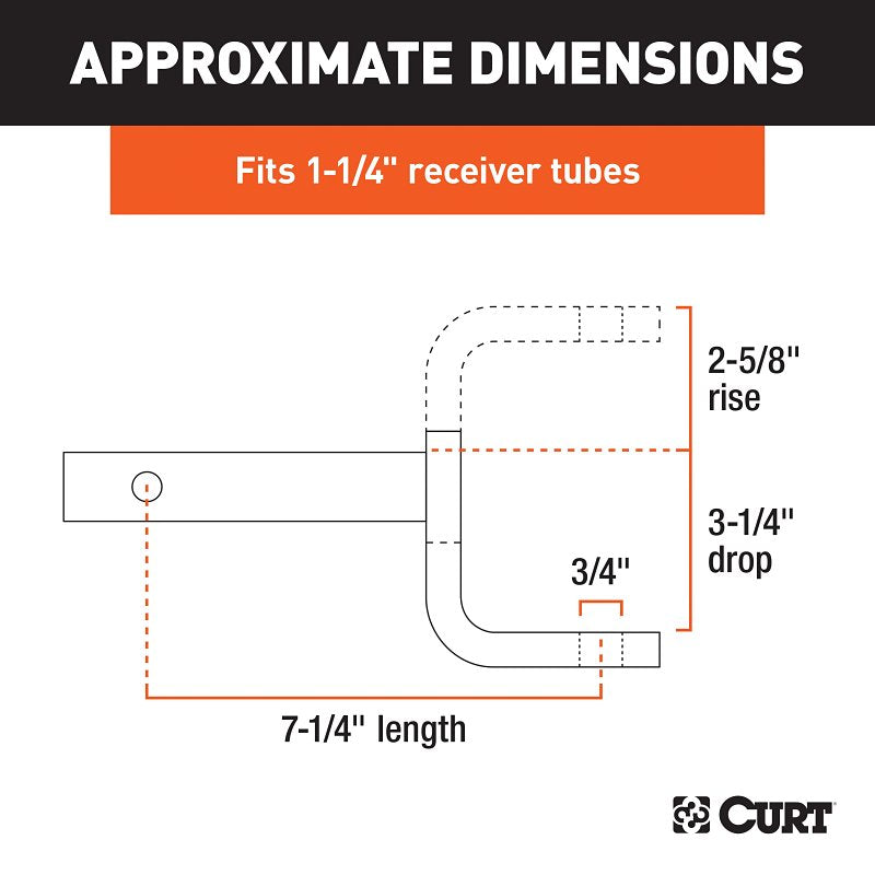 Curt 45521 Ball Mount, 7-1/4 in L, 3-1/4 in Drop, 2-5/8 in Rise, Class 2 Hitch, Steel, Powder-Coated