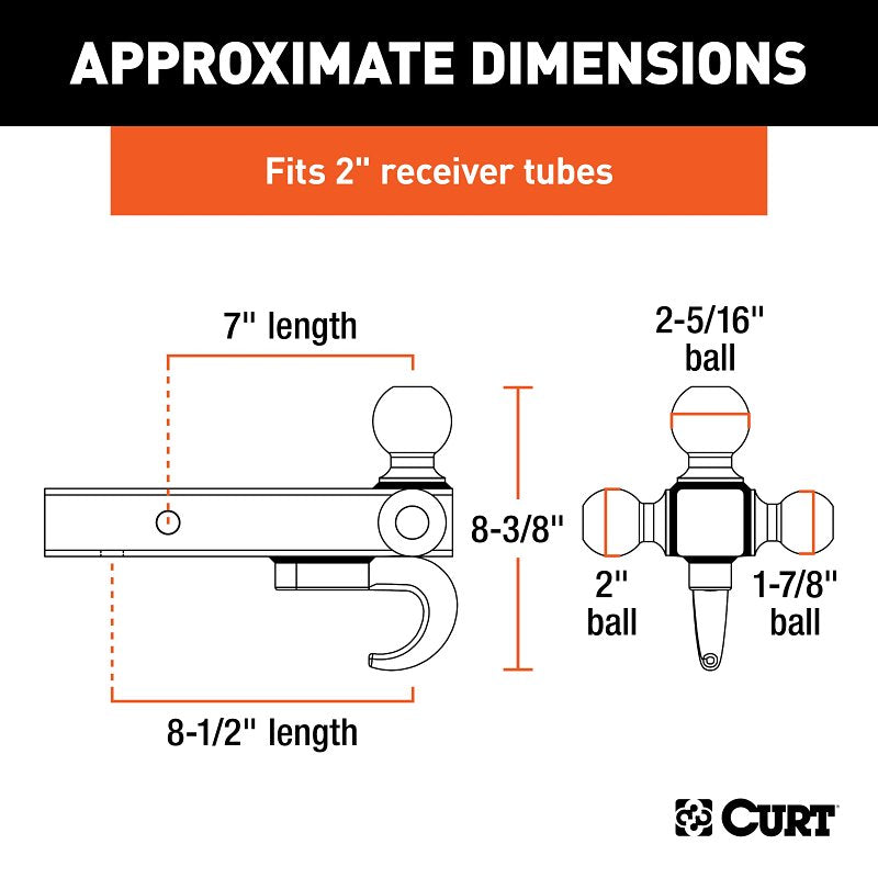 Curt 45675 Multi-Ball Mount, 2-Hole, 1-7/8, 2, 2-5/16 in Dia Hitch Ball, Steel, Powder-Coated