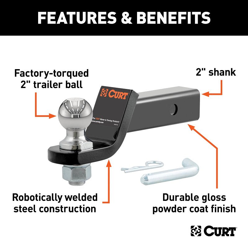 Curt 45836 Ball Mount, 8-1/4 in L, 2 in Drop, 2 in Dia Hitch Ball, Powder-Coated