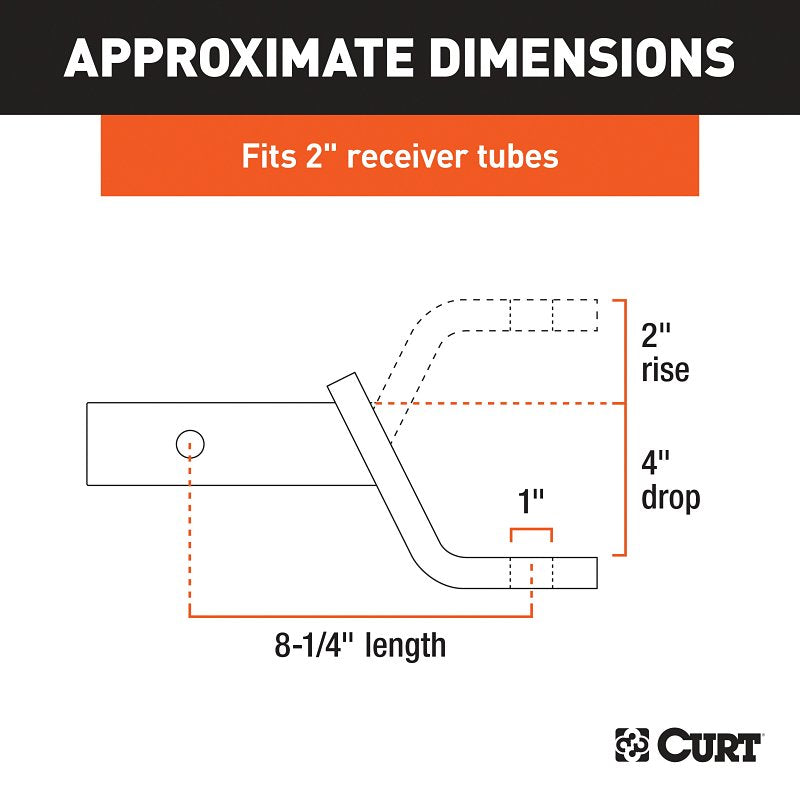 Curt 45850 Ball Mount, Cat Class 3, 1-Hole, 2 in, 1 in Dia Hitch Ball, Carbon Steel, Powder-Coated