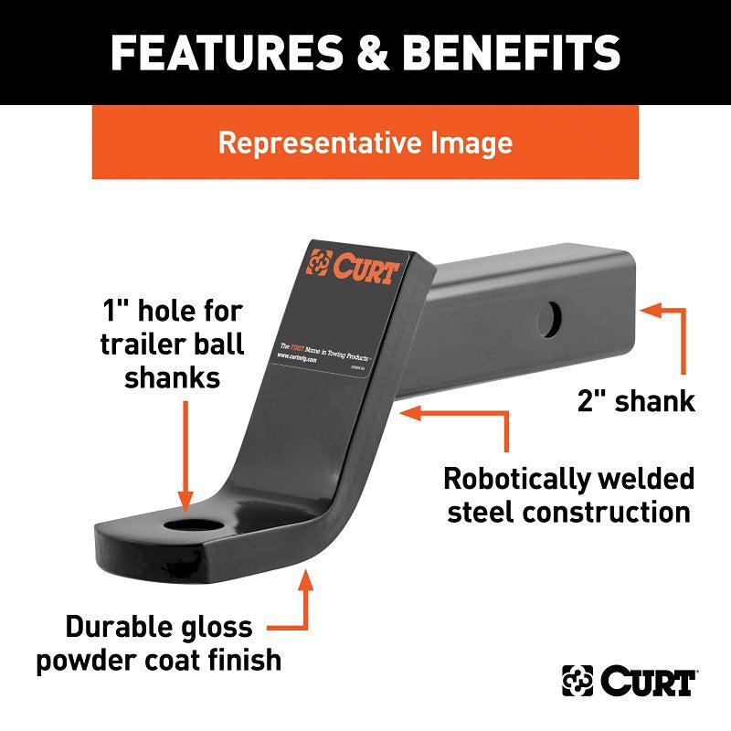 Curt 45850 Ball Mount, Cat Class 3, 1-Hole, 2 in, 1 in Dia Hitch Ball, Carbon Steel, Powder-Coated