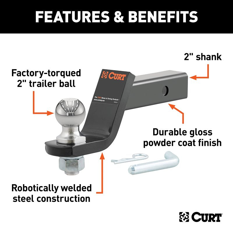 Curt 45856 Loaded Ball Mount, Cat Class 3, 1-Hole, 2 in, 2 in Dia Hitch Ball, Carbon Steel, Powder-Coated