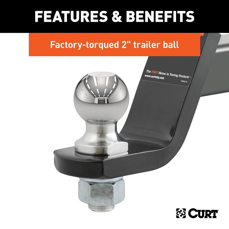 Curt 45856 Loaded Ball Mount, Cat Class 3, 1-Hole, 2 in, 2 in Dia Hitch Ball, Carbon Steel, Powder-Coated