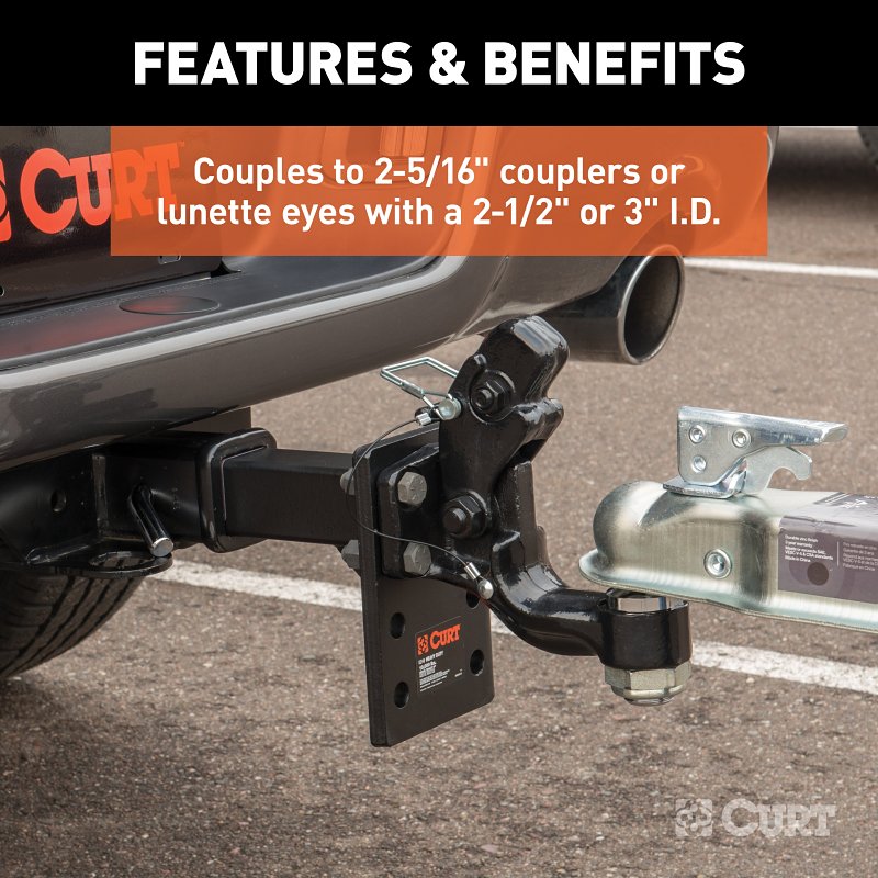 Curt 48200 Ball and Pintle Combination, 2-5/16 in, 2-1/2 in Dia Eye, 16,000 lb Working Load, Steel, Powder-Coated