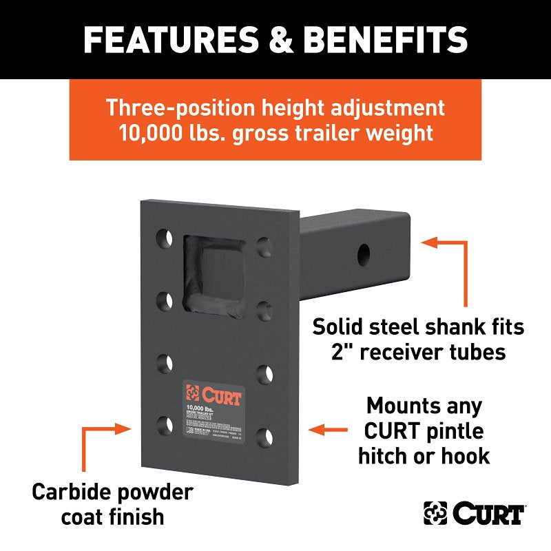 Curt 48323 Adjustable Pintle-Mount Plate, Steel, Carbide Powder-Coated, Black