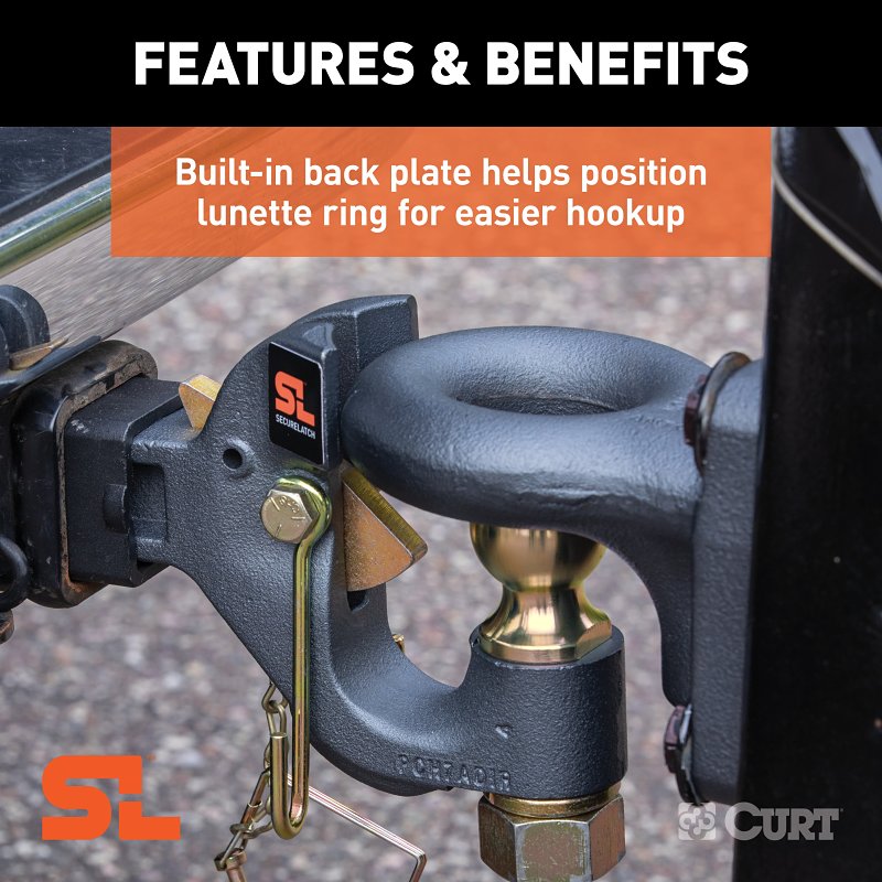 Curt 48406 SecureLatch Receiver Mount Ball and Pintle Hitch, 1-Hole, 2 in, 2-5/16 in Dia Hitch Ball, Carbon Steel