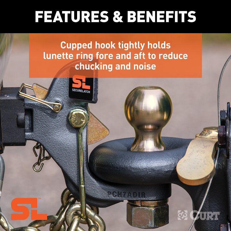 Curt 48406 SecureLatch Receiver Mount Ball and Pintle Hitch, 1-Hole, 2 in, 2-5/16 in Dia Hitch Ball, Carbon Steel