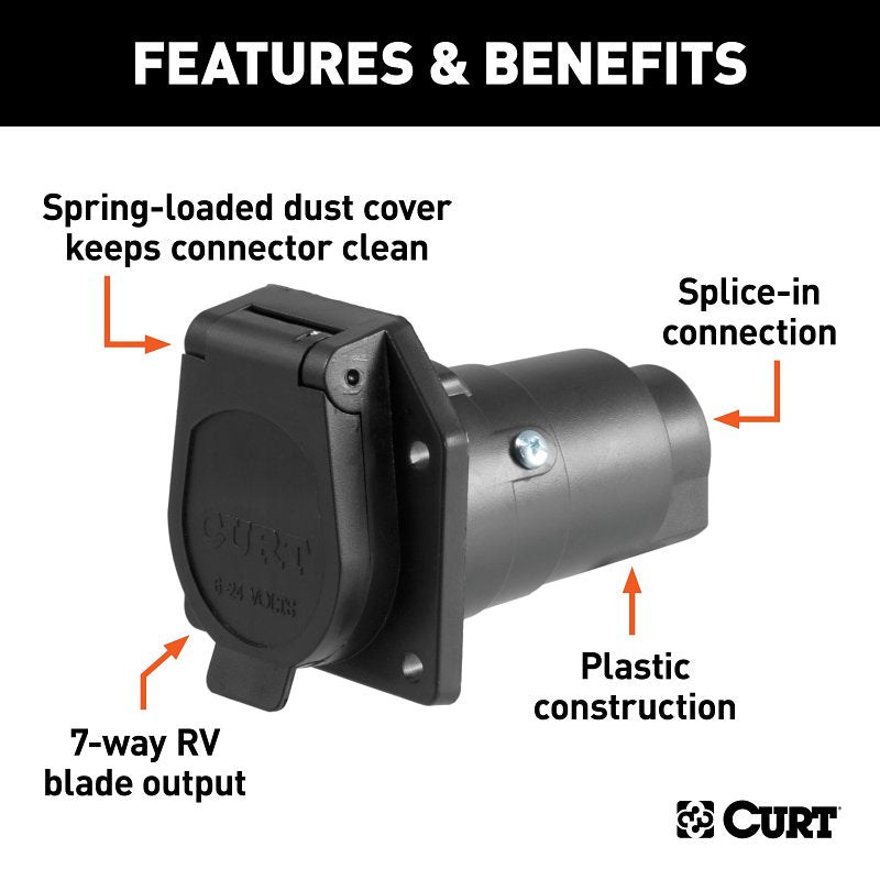 Curt 58151 Vehicle End Connector Socket, 12 V, Black
