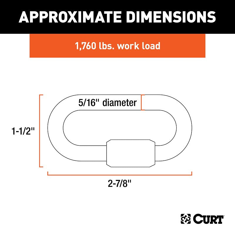 Curt 82903 Quick Link, 5/16 in Trade, 1760 lb Working Load, Steel, Clear Zinc