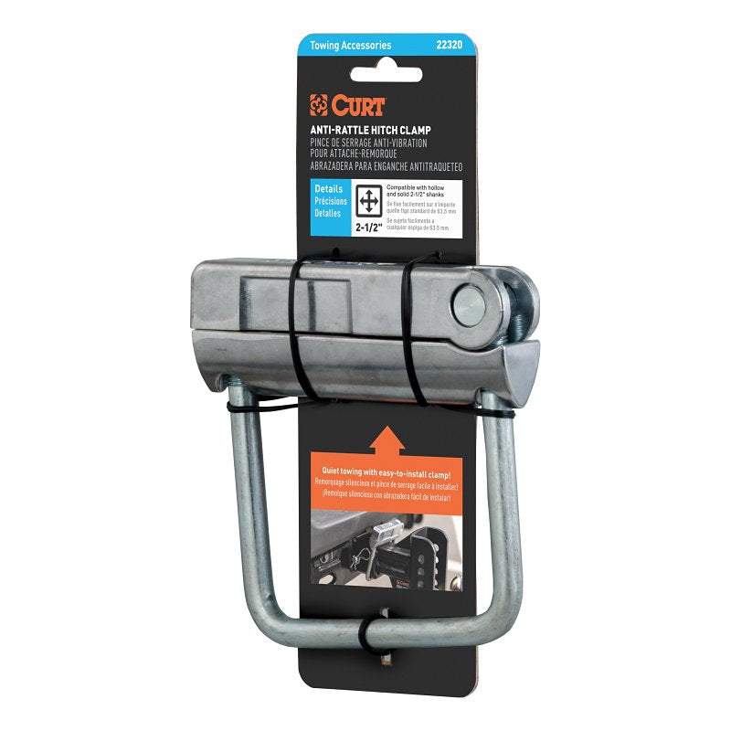 Curt 22320 Anti-Rattle Hitch Clamp, Aluminum/Stainless Steel, Zinc, Clear