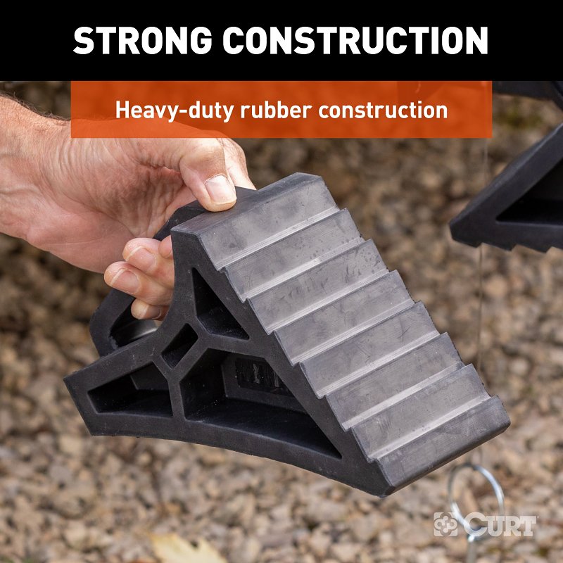 Curt 22801 Wheel Chock, 7-3/8 in L, 5-7/8 in W, 3-7/8 in H, Rubber