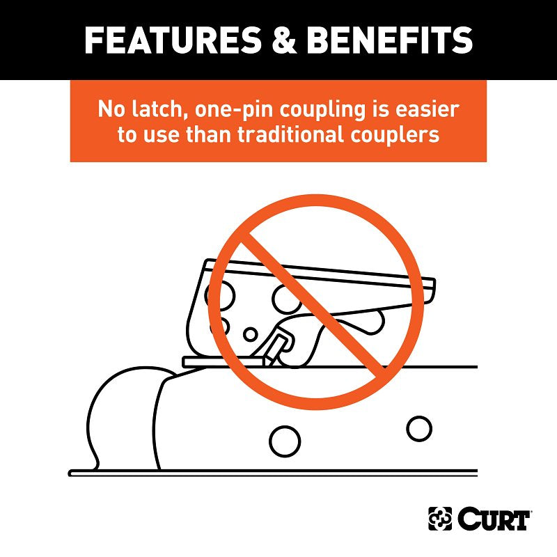 Curt QuickPin Series 25470 No-Latch Trailer Coupler, 3500 lb, 2 in Ball, Powder-Coated, 1/PK
