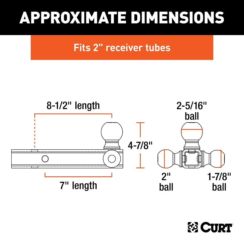 Curt 45001 Multi-Ball Ball Mount, 1-Hole, 2 in, 1-7/8, 2, 2-5/16 in Dia Hitch Ball, Steel, Powder-Coated