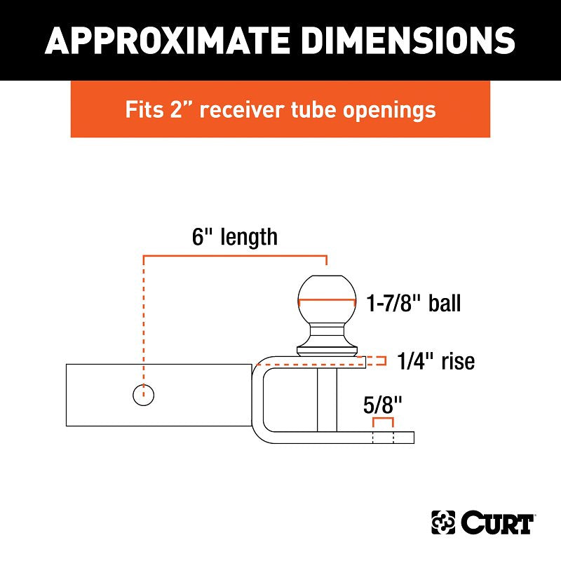 Curt 45005 3-in-1 ATV Ball Mount, 1-Hole, 2 in, 1-7/8 in Dia Hitch Ball, Steel, Powder-Coated