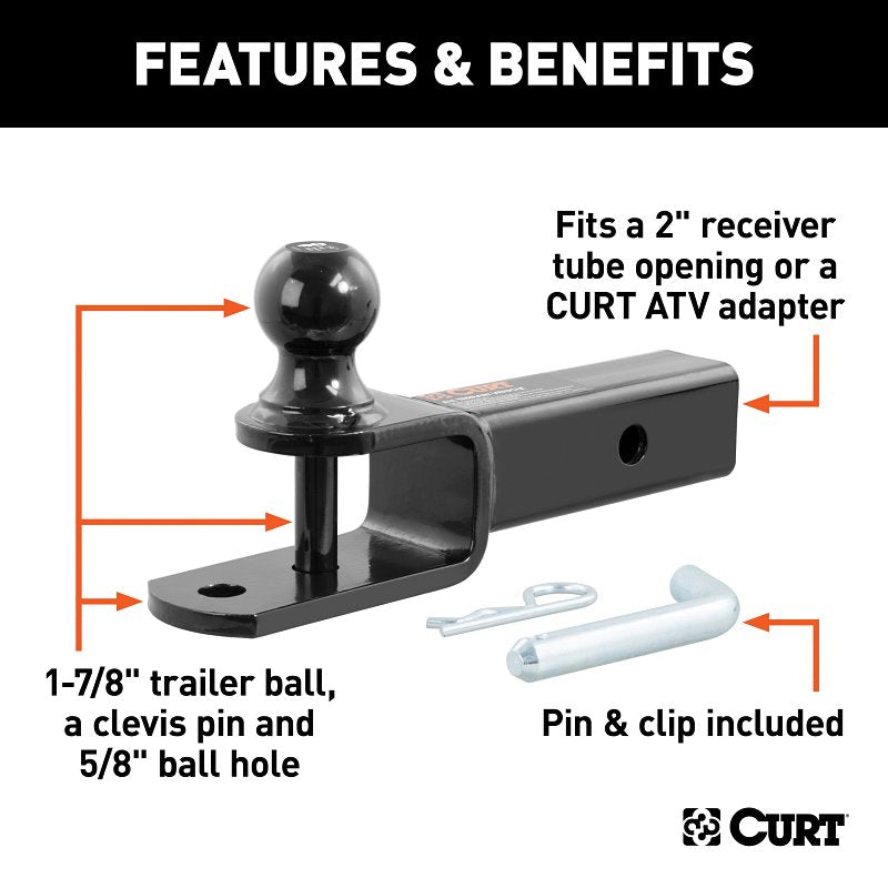 Curt 45005 3-in-1 ATV Ball Mount, 1-7/8 in Dia Hitch Ball, Steel, Gloss Powder-Coated
