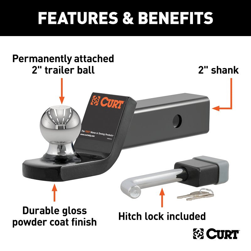 Curt 45141 Towing Starter Kit, Cat Class 3, 1-Hole, 2 in, 2 in Dia Hitch Ball, Powder-Coated