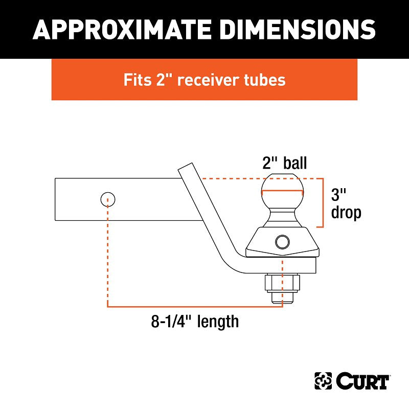 Curt RockerBall Series 45143 Cushion Hitch Kit, Cat Class 3, 4, 5, 1-Hole, 2 in, 2 in Dia Hitch Ball, Steel