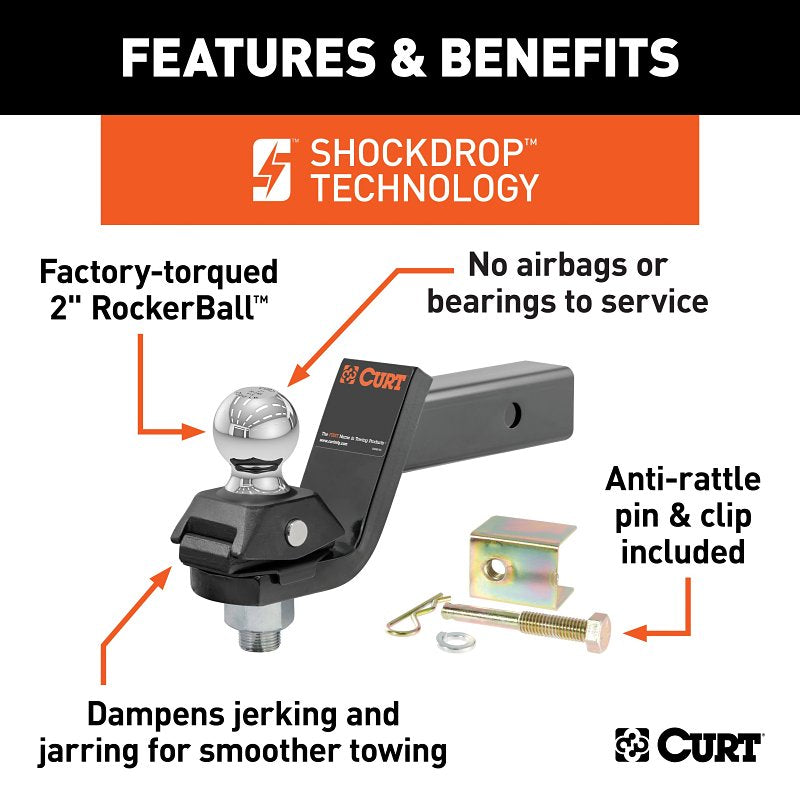 Curt RockerBall Series 45143 Cushion Hitch Kit, Cat Class 3, 4, 5, 1-Hole, 2 in, 2 in Dia Hitch Ball, Steel