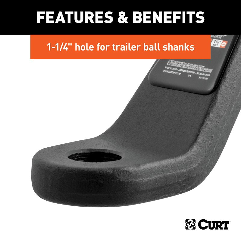 Curt 45456 Trailer Hitch Ball Mount, Cat Class 5, 1-Hole, 2-1/2 in, 1-1/4 in Dia Hitch Ball, Steel, Powder-Coated