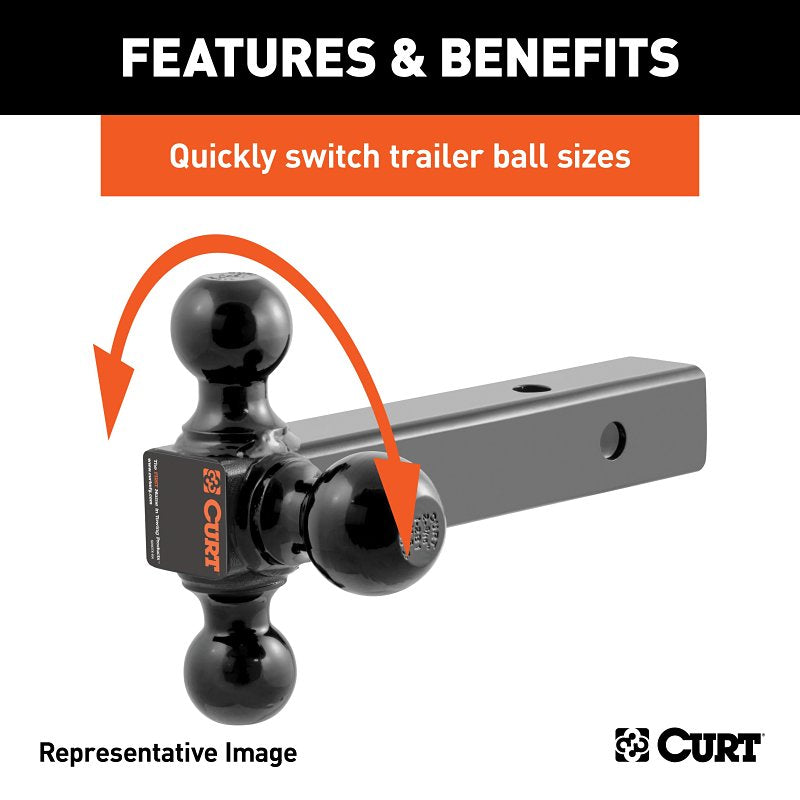 Curt 45651 Multi-Ball Mount, 2-Hole, 2-1/2 in, 1-7/8, 2, 2-5/16 in Dia Hitch Ball, Steel, Powder-Coated