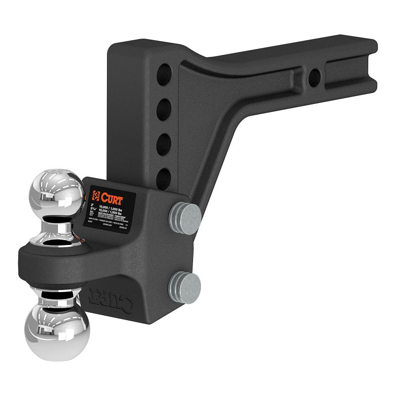 Curt 45935 Adjustable Trailer Hitch Dual Ball Mount, 7-Hole, 2 in, 2, 2-5/16 in Dia Hitch Ball, Carbon Steel