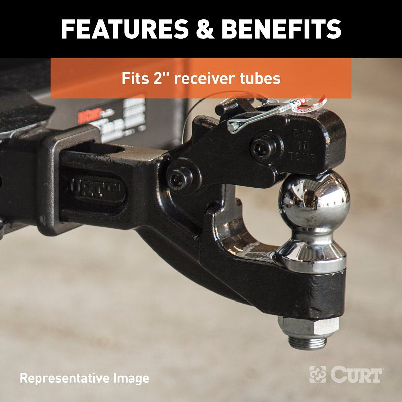 Curt 48007 Ball and Pintle Combination, 2 in, 2 in Dia Eye, 16000 lb Working Load, Steel, Powder-Coated