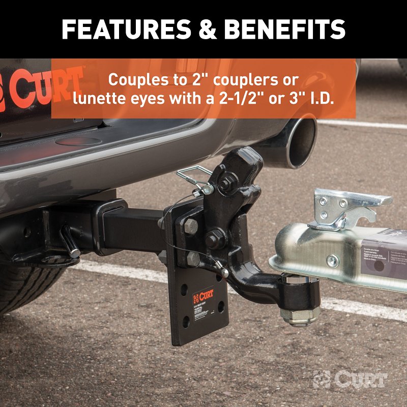 Curt 48190 Ball and Pintle Combination, 2 in, 16000 lb Working Load, Steel, Powder-Coated