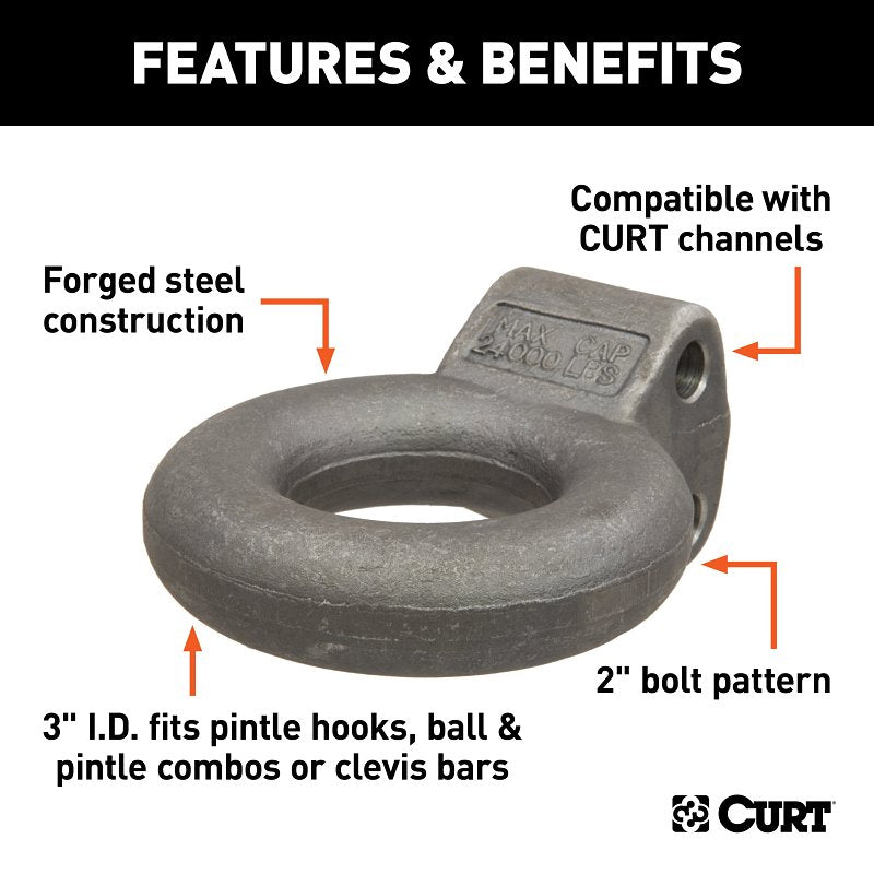 Curt 48660 Lunette Ring, Channel Style, Steel, Raw, For: CURT #48610 or #48650 Pintle Hitch