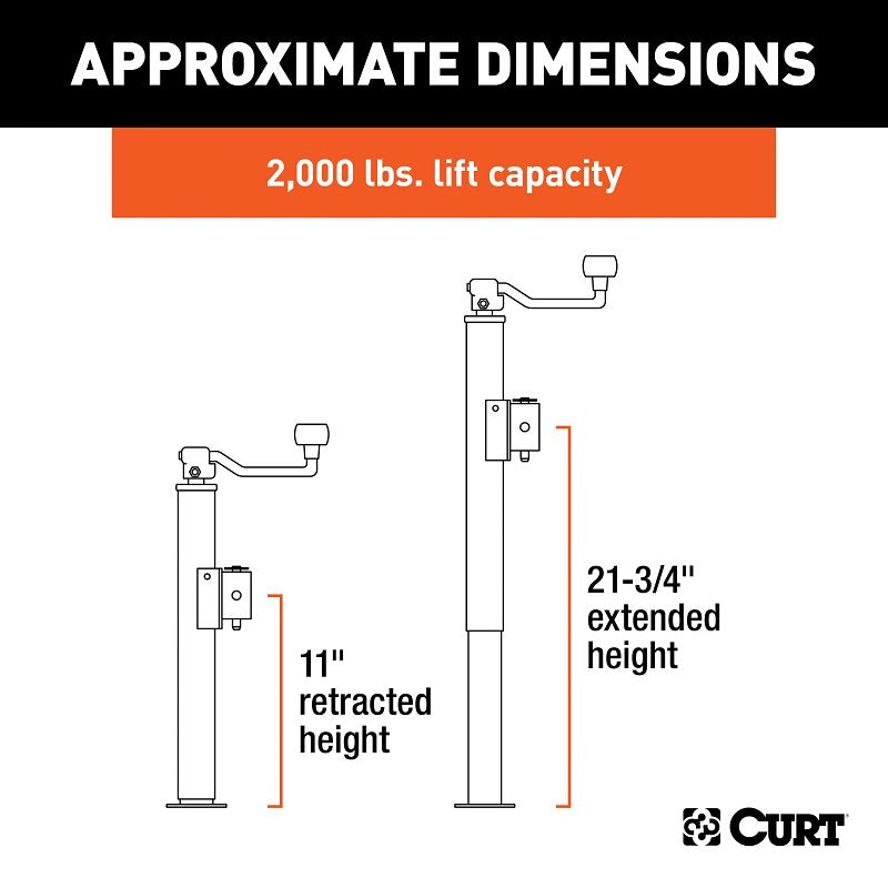 Curt 28320 Pipe-Mount Jack, 2000 lb Lifting, 10 in Max Lift H