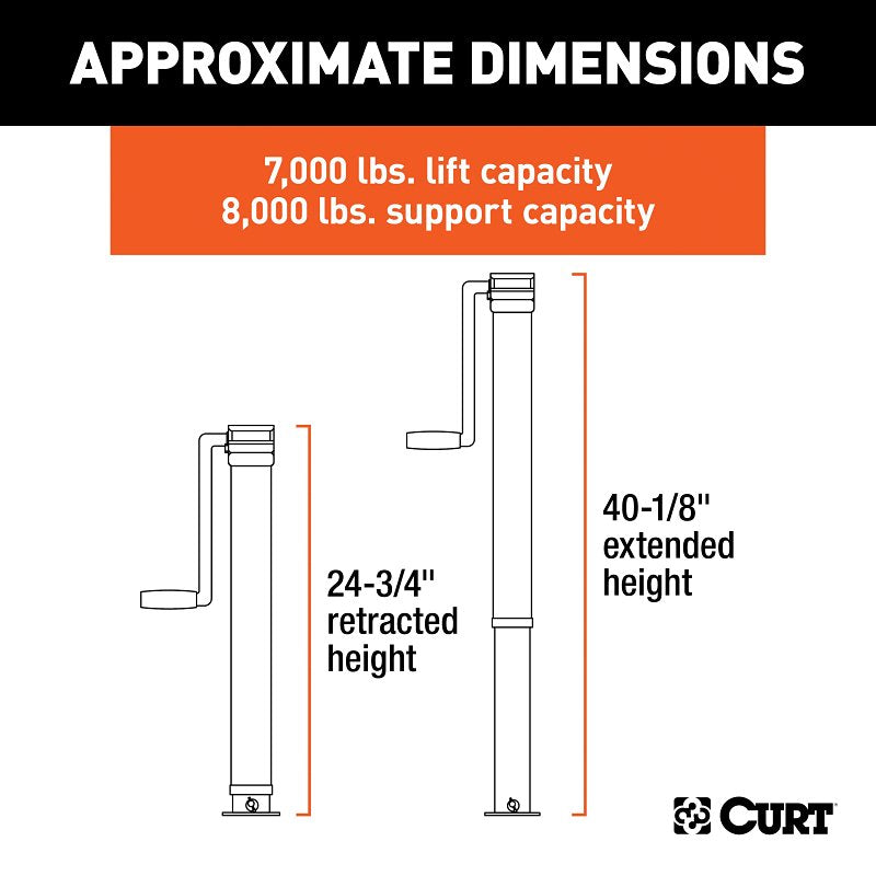 Curt 28575 Square Jack, 7000 lb Lifting, 15 in Max Lift H, Black