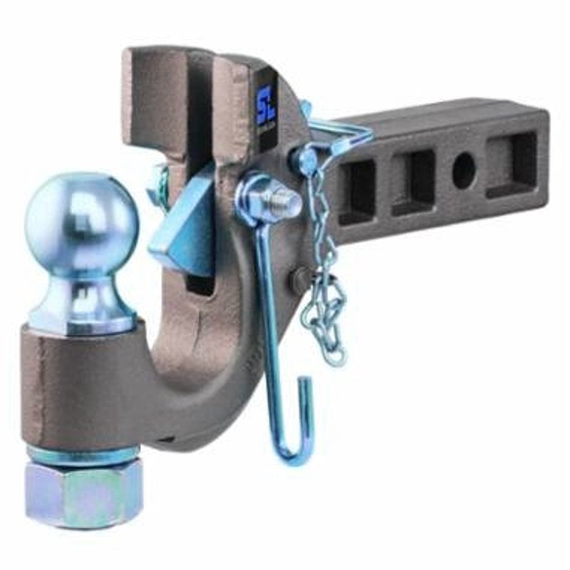 Curt SecureLatch Series 48407 Ball and Pintle Hitch, 2 in, 2-1/2 to 3 in Dia Eye, 6 in H, Carbon Steel