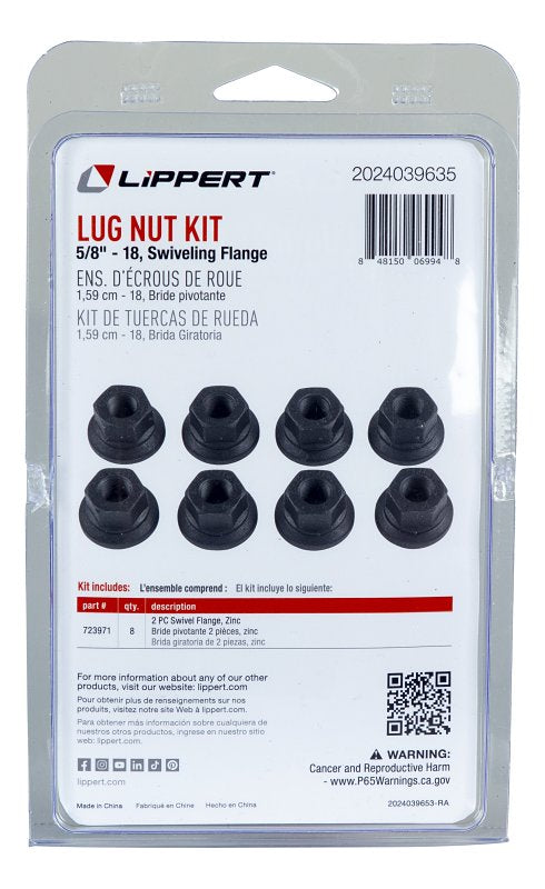 Lippert 2024039635 Swiveling Flange Nut Kit, Zinc-Plated, Black, For: Trailer Wheel Bolt and Axle