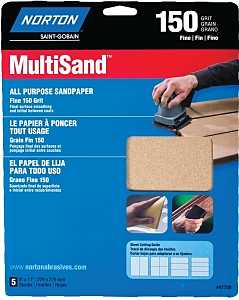 Norton MultiSand 07660747720 Sanding Sheet, Brown, 11 in L, 9 in W, Fine, 150 Grit