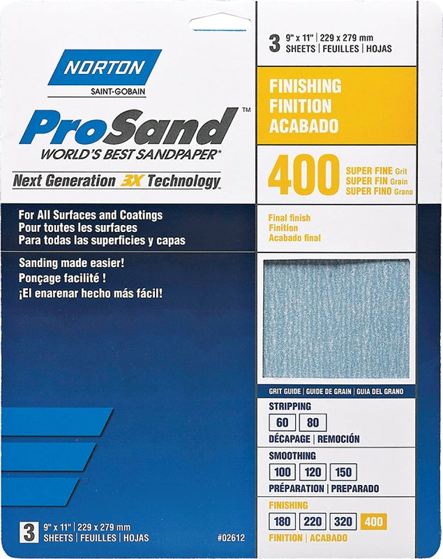 Norton ProSand 07660768156 Sanding Sheet, Tan, 11 in L, 9 in W, Super Fine, 400 Grit
