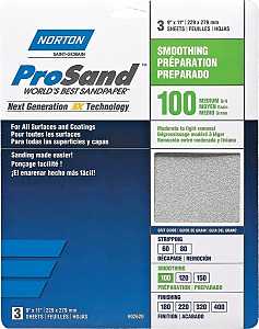 Norton ProSand 07660768162 Sanding Sheet, Tan, 11 in L, 9 in W, Medium, 100 Grit, Aluminum Oxide Abrasive