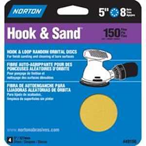 Norton 49156 Sanding Disc, 5 in Dia, Coated, Aluminum Oxide Abrasive, P150 Grit, Fine, C-Weight Paper Backing