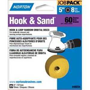 Norton 07660749224 Sanding Disc, 5 in Dia, P60 Grit, Coarse, Aluminum Oxide Abrasive, Paper Backing, 8-Hole