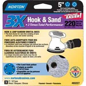 Norton 03227 Sanding Disc, 5 in Dia, 11/16 in Arbor, Coated, P220 Grit, Very Fine, Spiral, Alumina Ceramic Abrasive