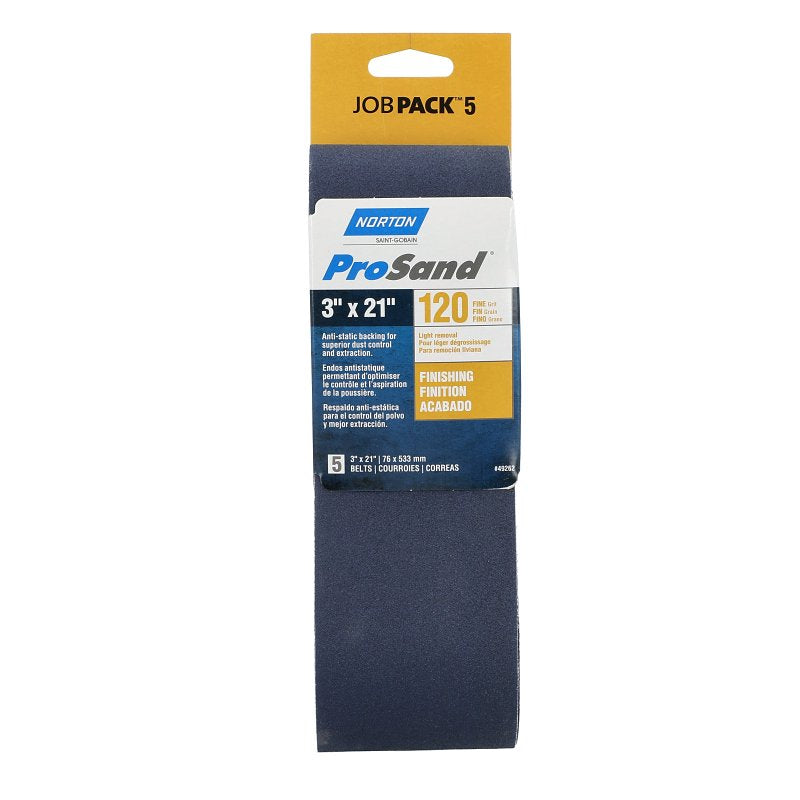 Norton 07660749262 Sanding Belt, 3 in W, 21 in L, 120 Grit, Very Fine, Zirconia Aluminum Abrasive