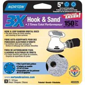 Norton 03229 Sanding Disc, 5 in Dia, 11/16 in Arbor, Coated, P150 Grit, Fine, Paper Backing, Alumina Ceramic Abrasive